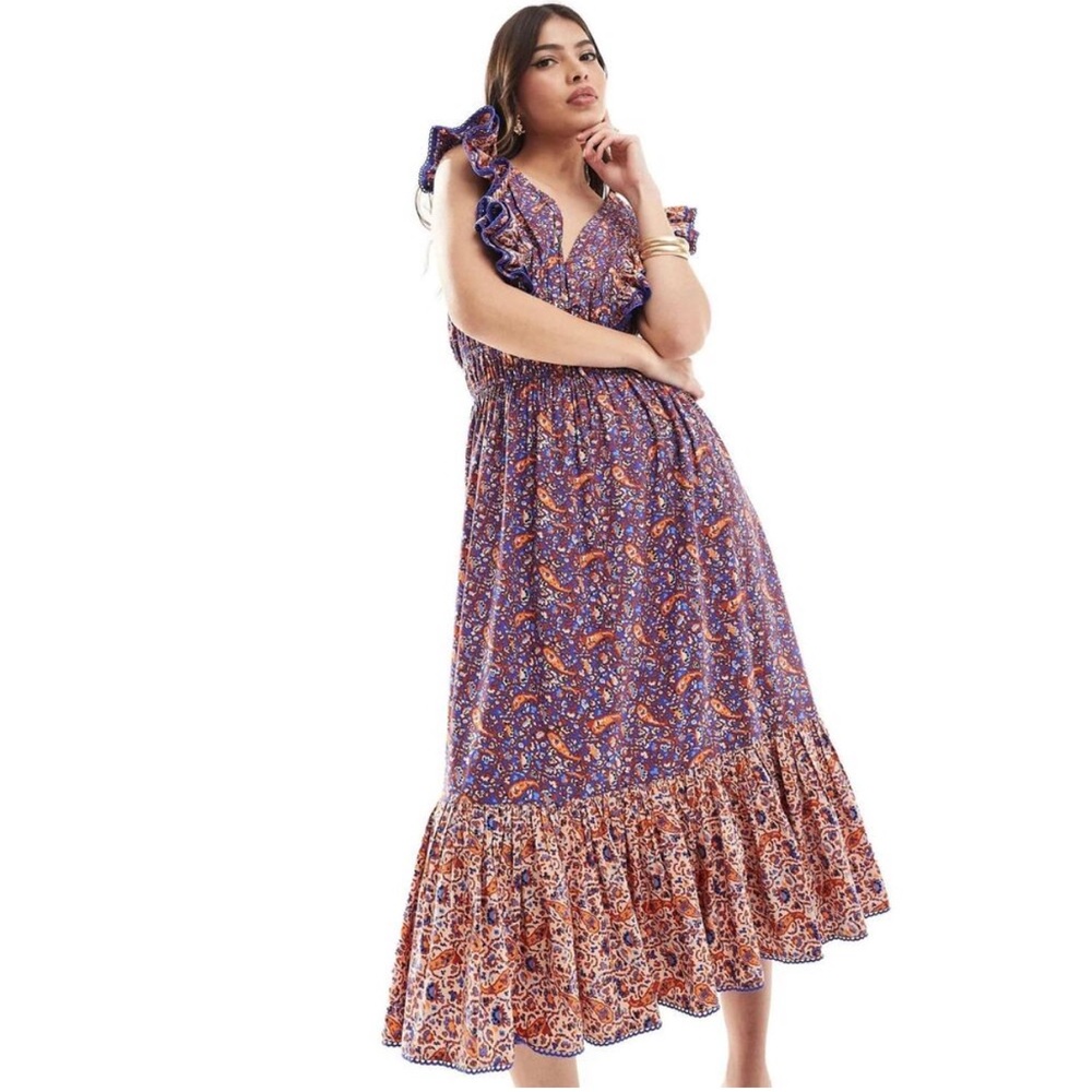 French Connection Blue and Orange Midi Dress
